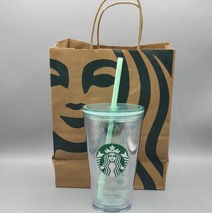 Starbucks Mint Green Gold Mermaid Scale Tumbler